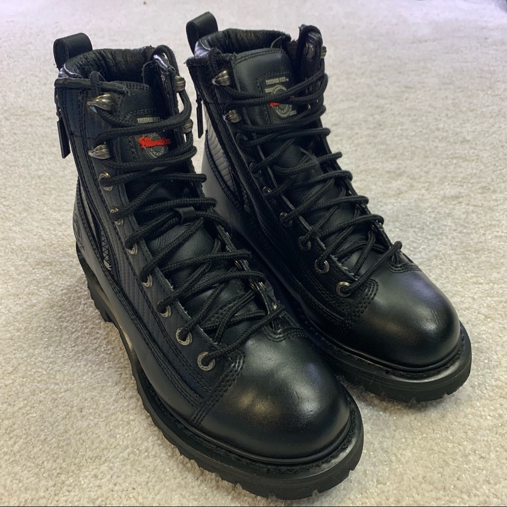 Milwaukee Women's Black Lace Up Zip Up Leather Motorcycle Boots Size 8
